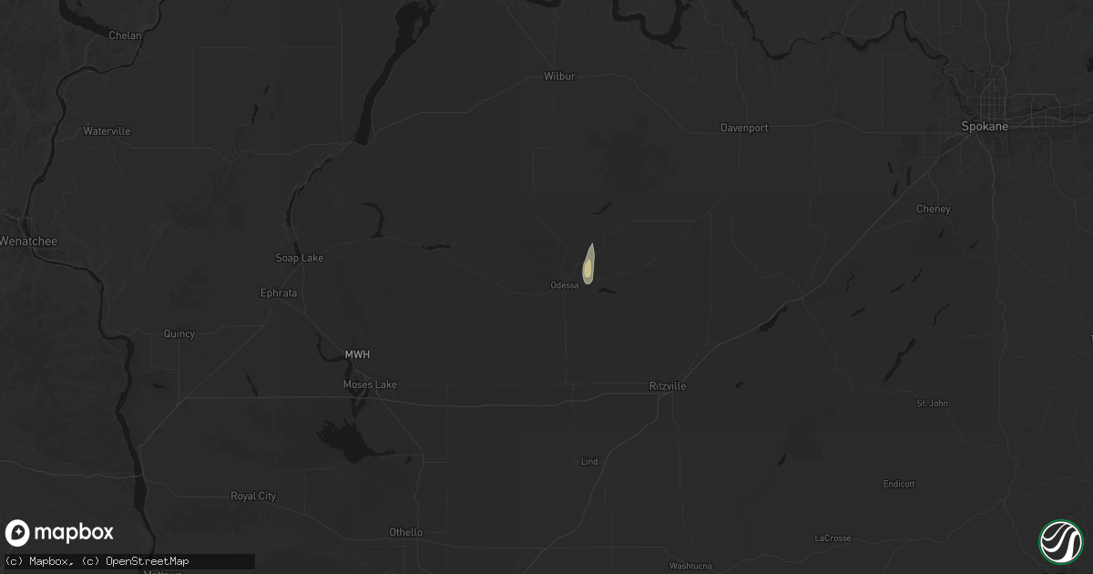 Hail map in Odessa, WA on July 16, 2026