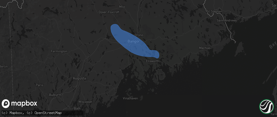 Hail map in Orland, ME on July 16, 2026