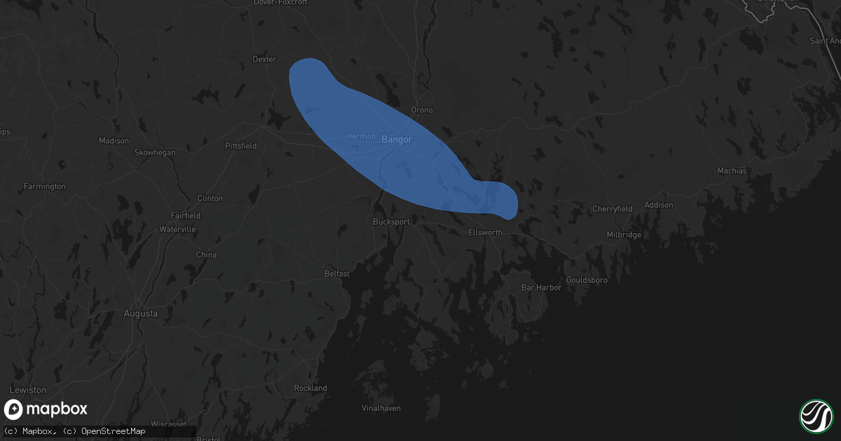 Hail map in Orland, ME on July 16, 2026