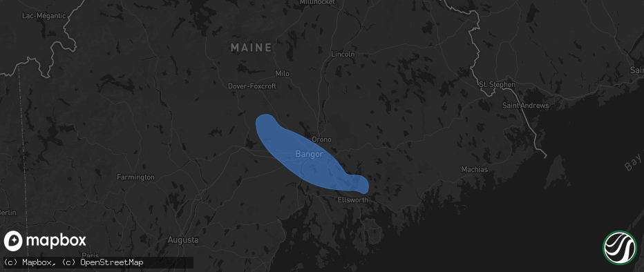 Hail map in Orono, ME on July 16, 2026