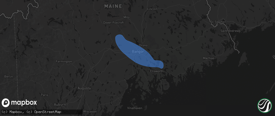 Hail map in Orrington, ME on July 16, 2026