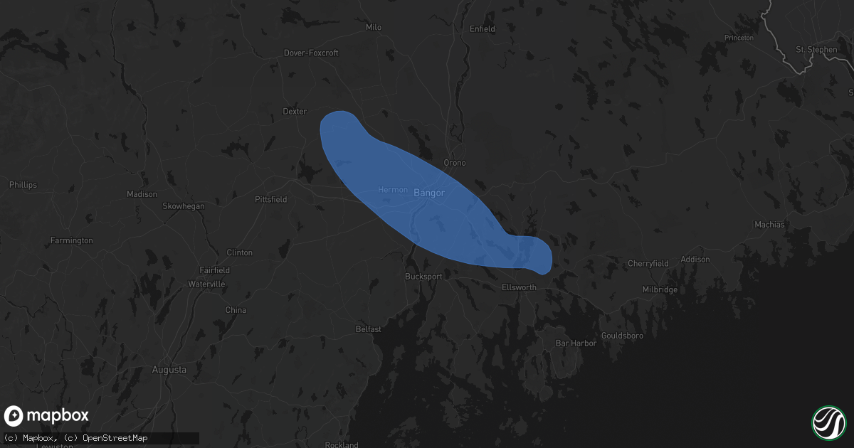 Hail map in Orrington, ME on July 16, 2026