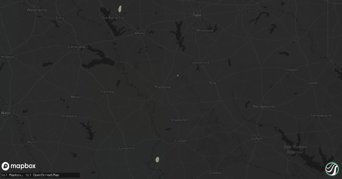 Hail map in Palestine, TX on July 16, 2026