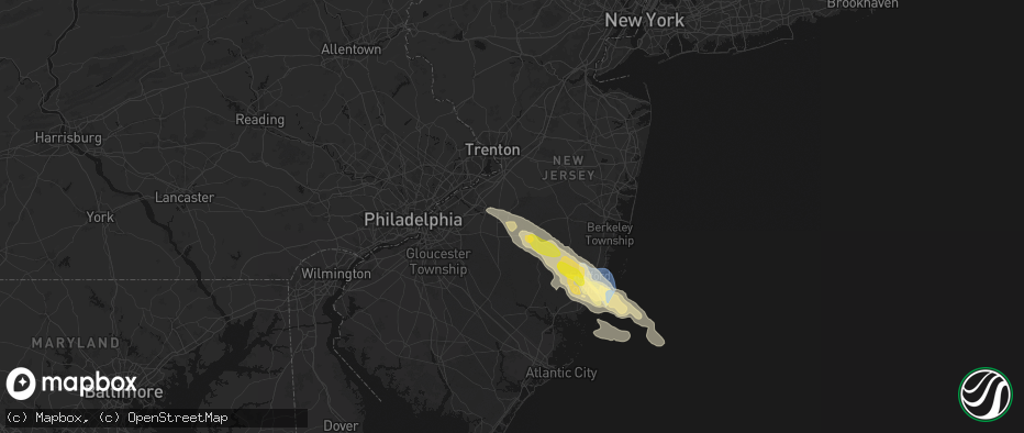 Hail map in Pemberton, NJ on July 16, 2026