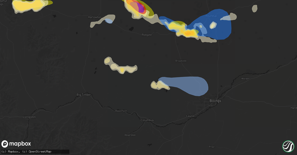 Hail map in Rapelje, MT on July 16, 2026