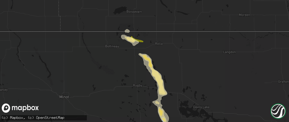 Hail map in Rolette, ND on July 16, 2026