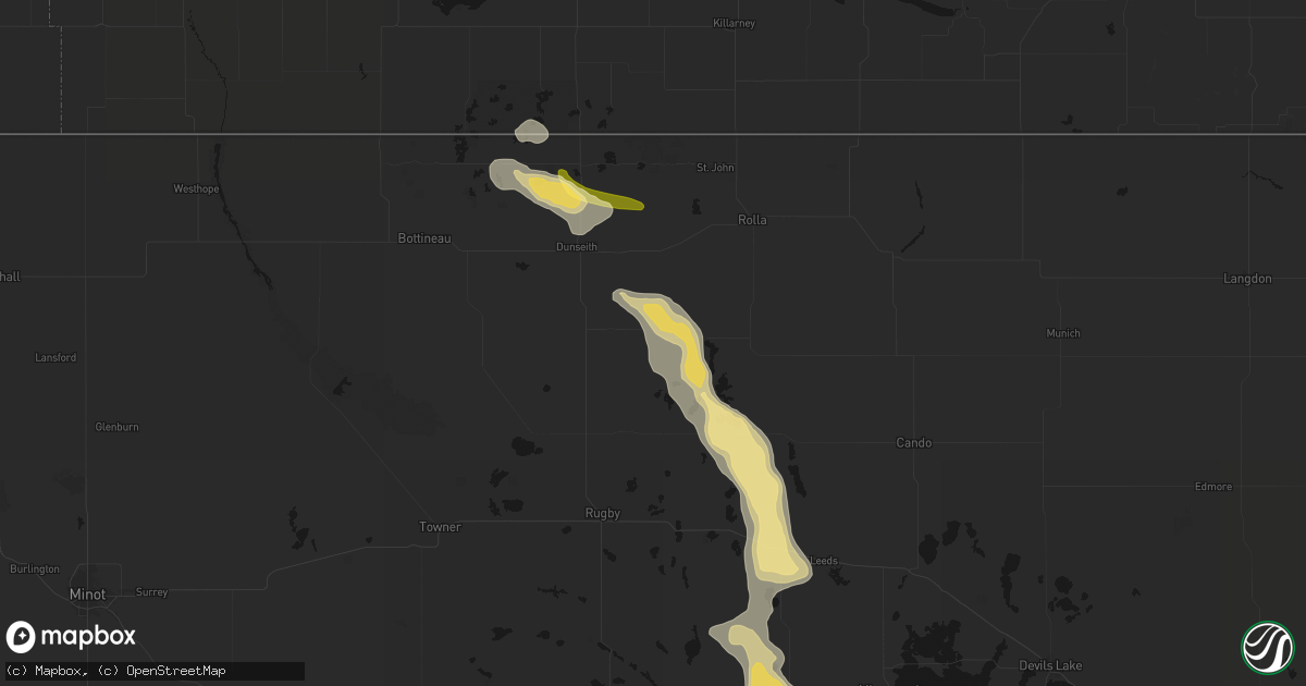 Hail map in Rolette, ND on July 16, 2026