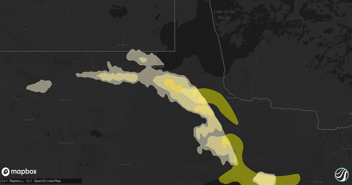 Hail map in Roosevelt, MN on July 16, 2026