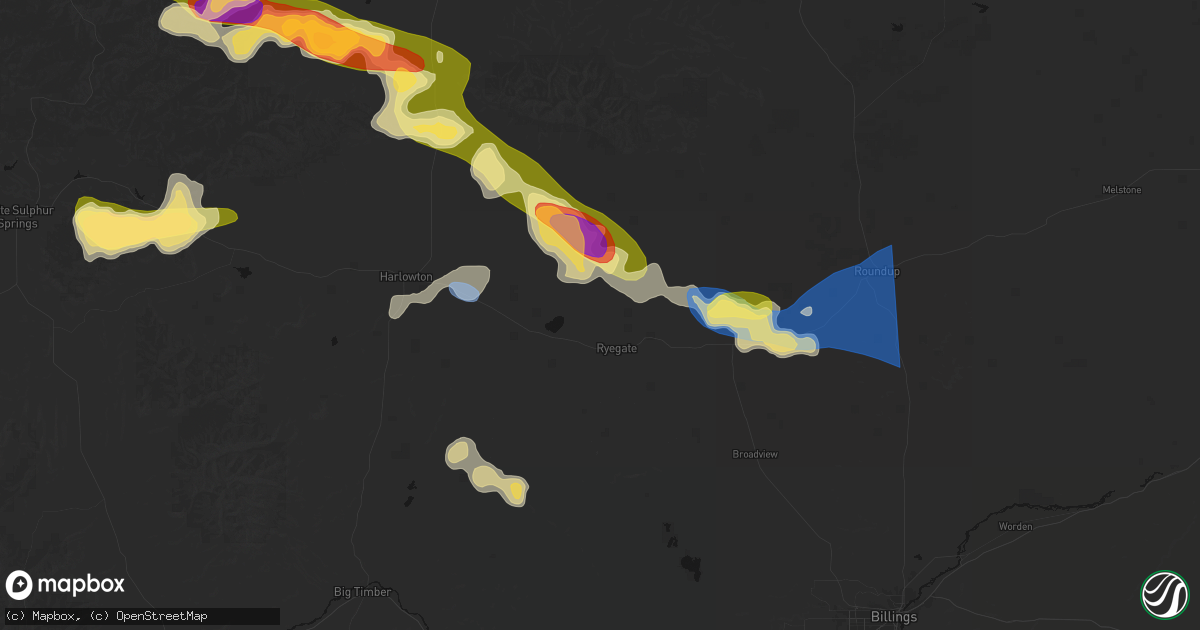 Hail map in Ryegate, MT on July 16, 2026