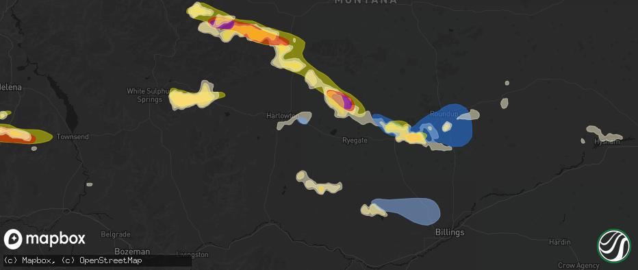 Hail map in Shawmut, MT on July 16, 2026