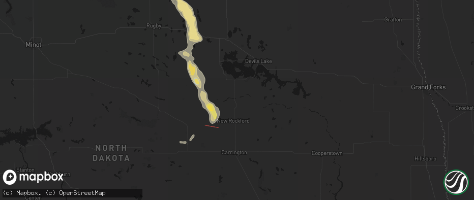 Hail map in Sheyenne, ND on July 16, 2026