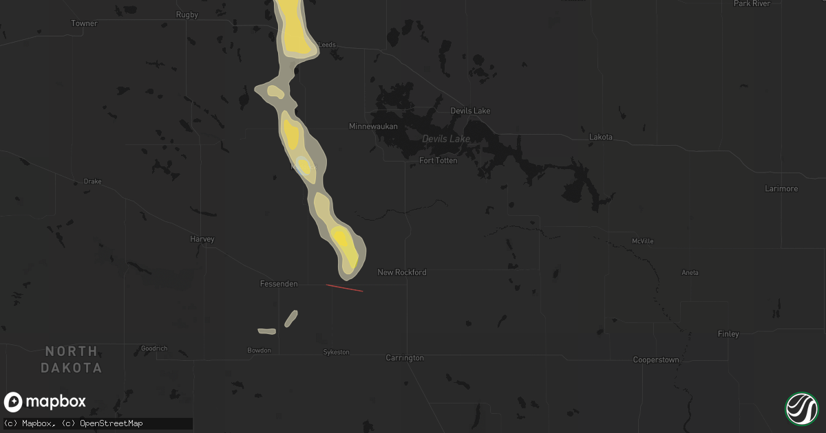 Hail map in Sheyenne, ND on July 16, 2026