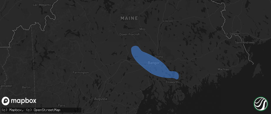 Hail map in Stetson, ME on July 16, 2026