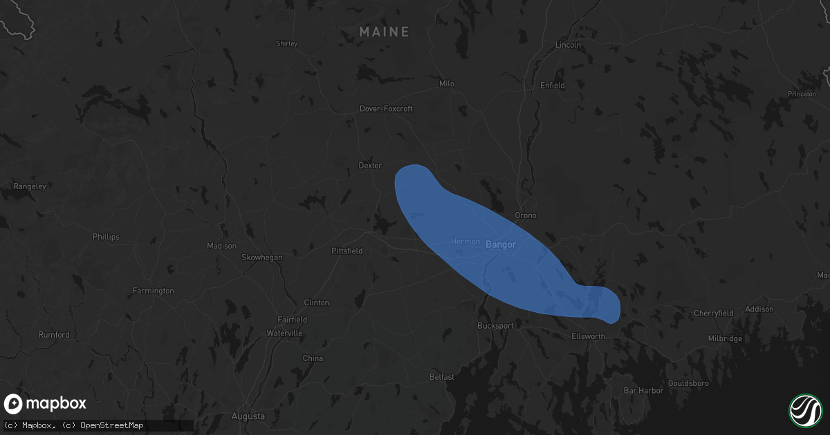 Hail map in Stetson, ME on July 16, 2026