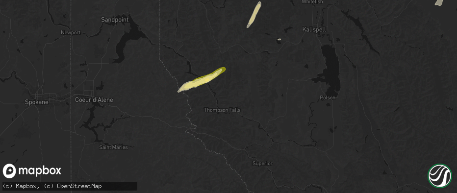 Hail map in Thompson Falls, MT on July 16, 2026