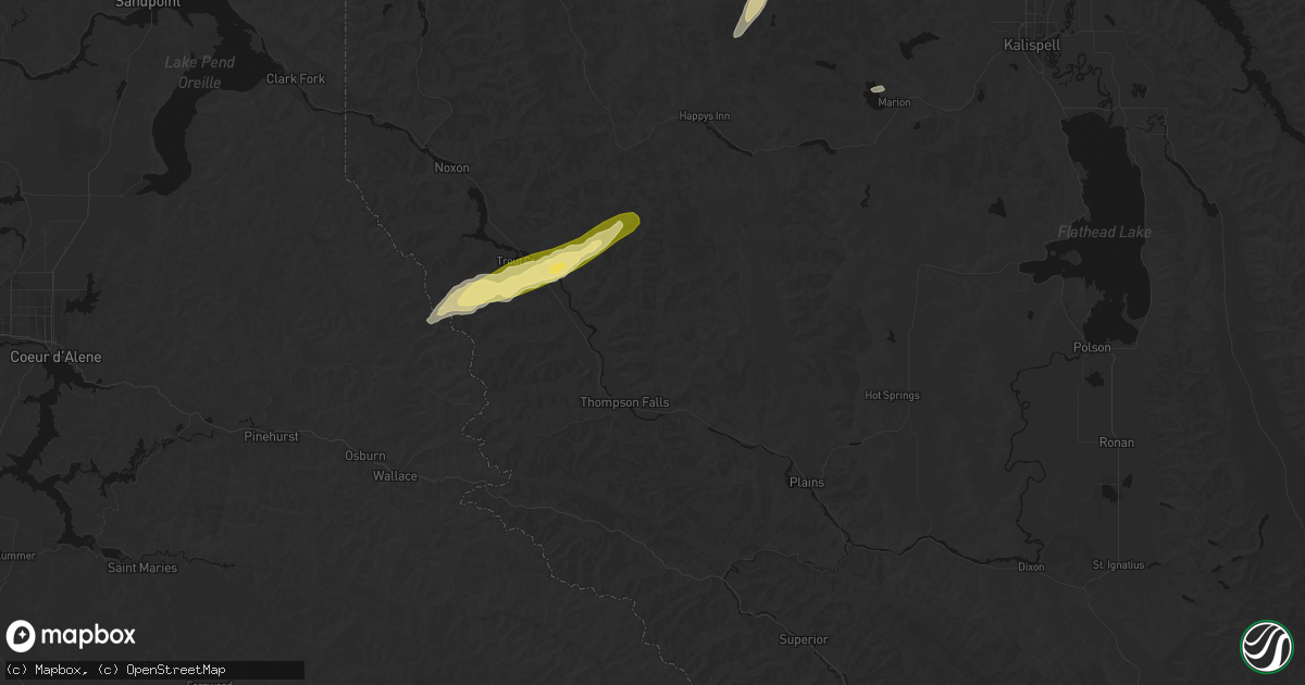 Hail map in Thompson Falls, MT on July 16, 2026