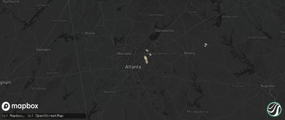 Hail map in Tucker, GA on July 16, 2026
