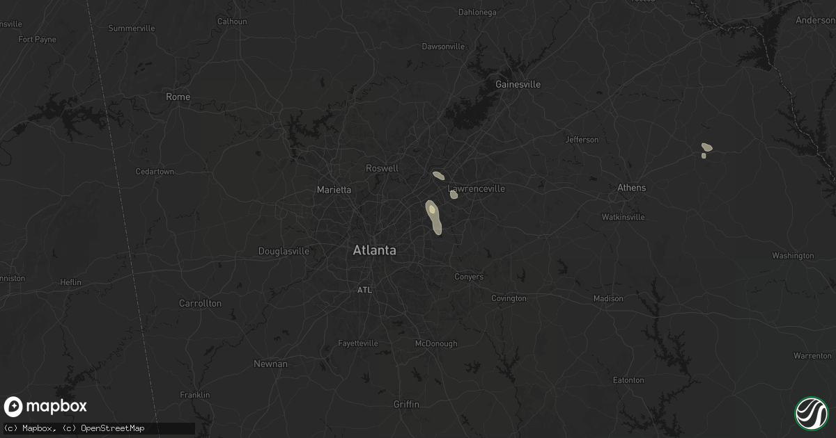 Hail map in Tucker, GA on July 16, 2026