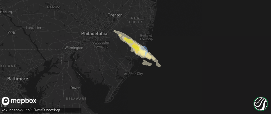 Hail map in Tuckerton, NJ on July 16, 2026