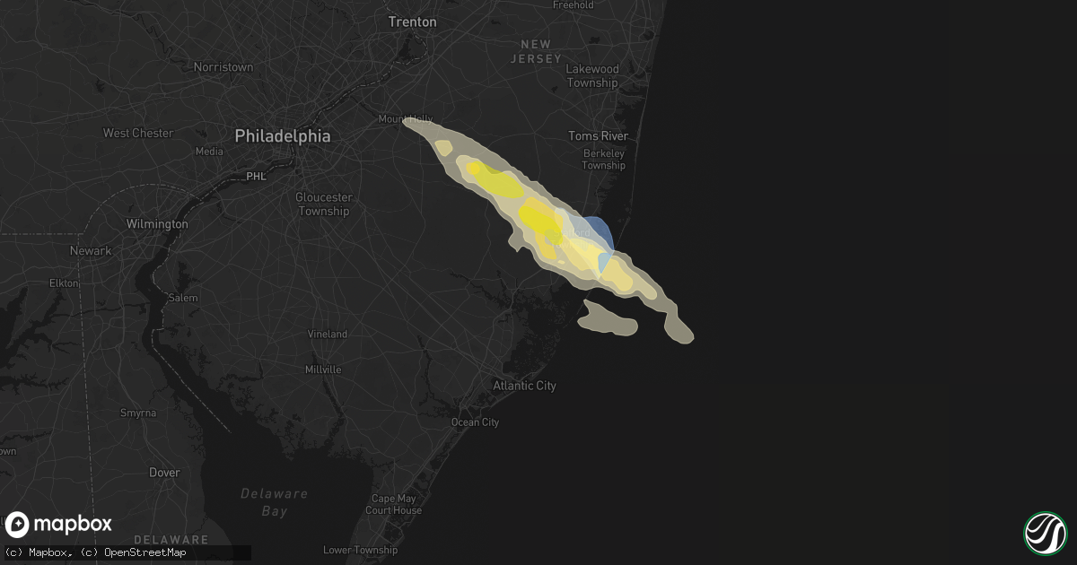 Hail map in Tuckerton, NJ on July 16, 2026