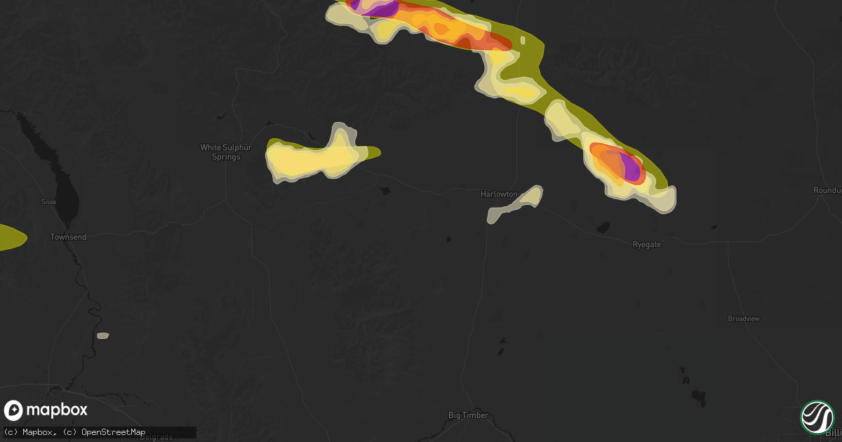 Hail map in Two Dot, MT on July 16, 2026