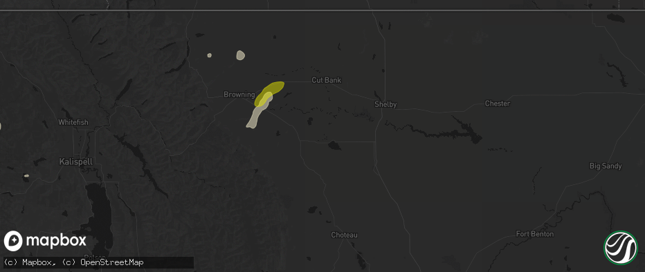 Hail map in Valier, MT on July 16, 2026