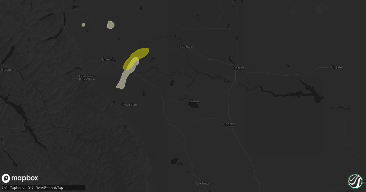 Hail map in Valier, MT on July 16, 2026