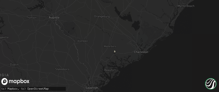 Hail map in Walterboro, SC on July 16, 2026
