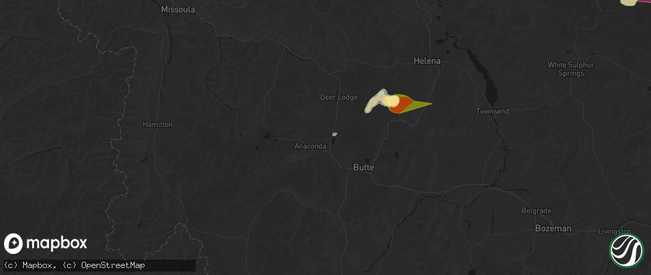 Hail map in Warm Springs, MT on July 16, 2026