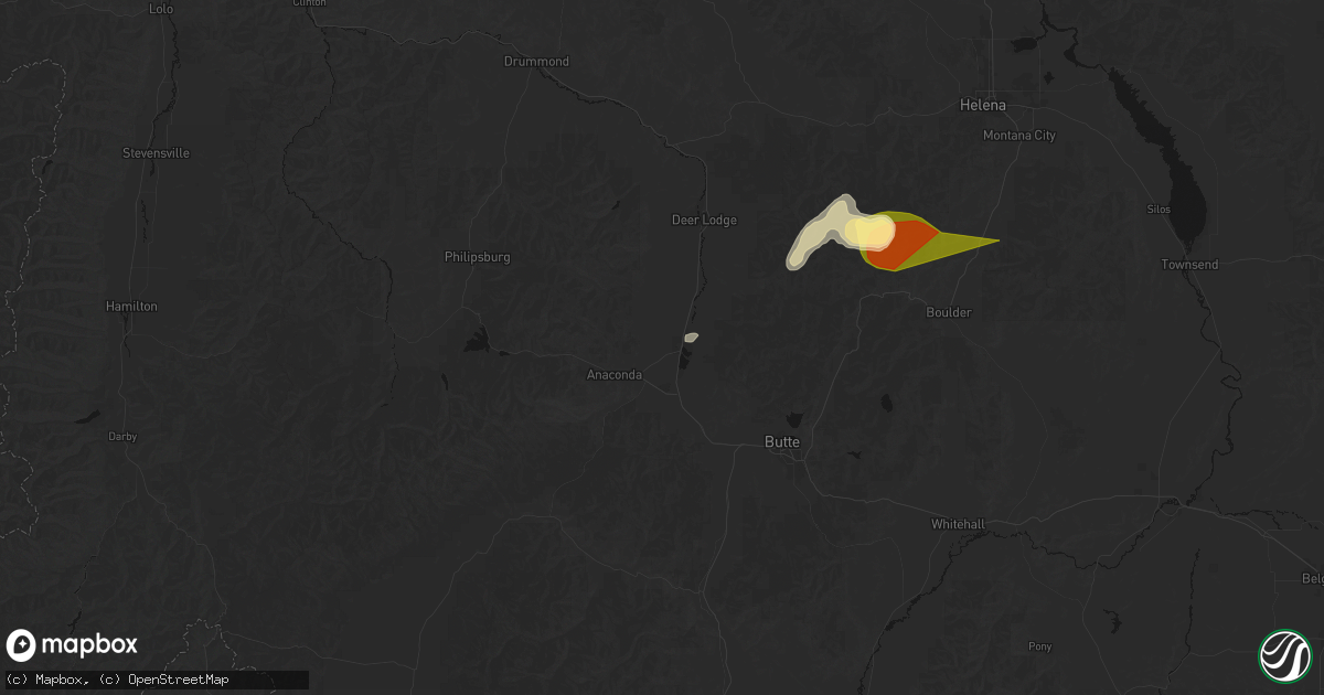 Hail map in Warm Springs, MT on July 16, 2026
