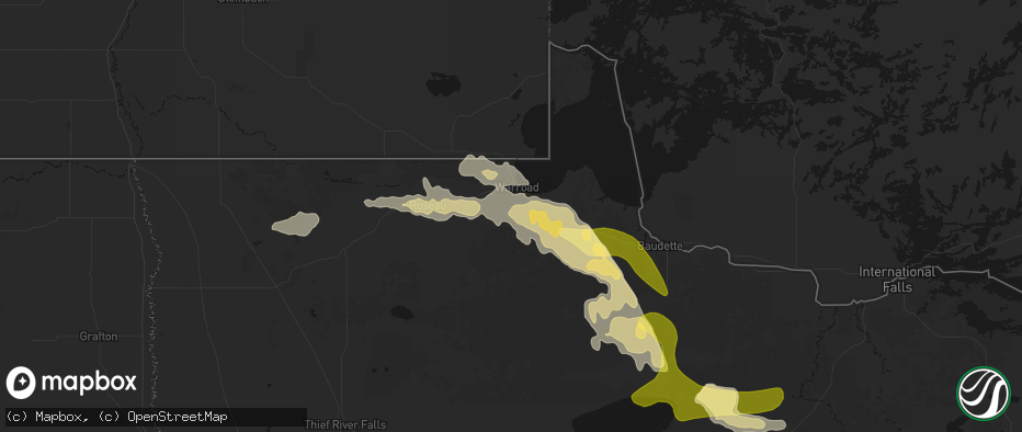Hail map in Warroad, MN on July 16, 2026