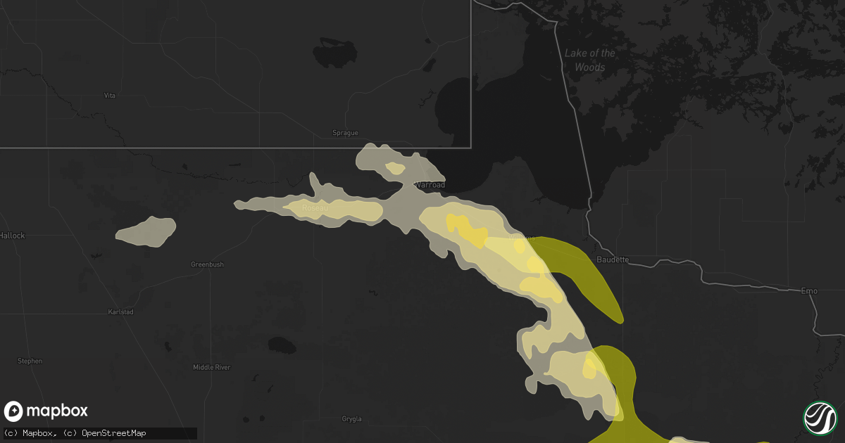Hail map in Warroad, MN on July 16, 2026