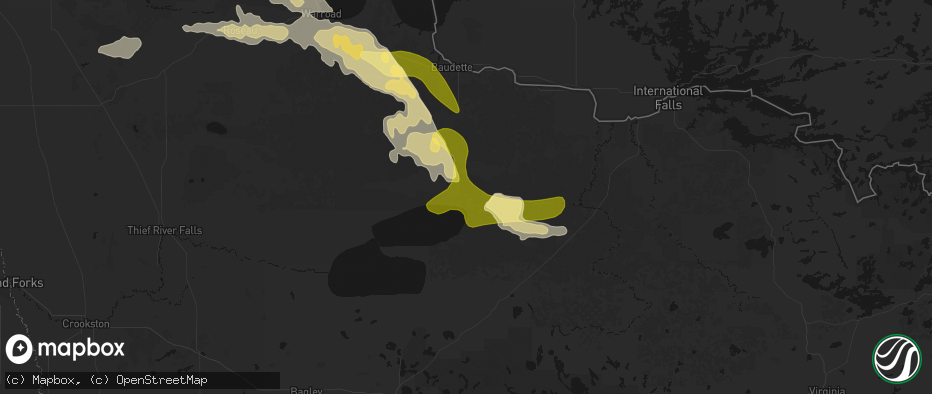 Hail map in Waskish, MN on July 16, 2026