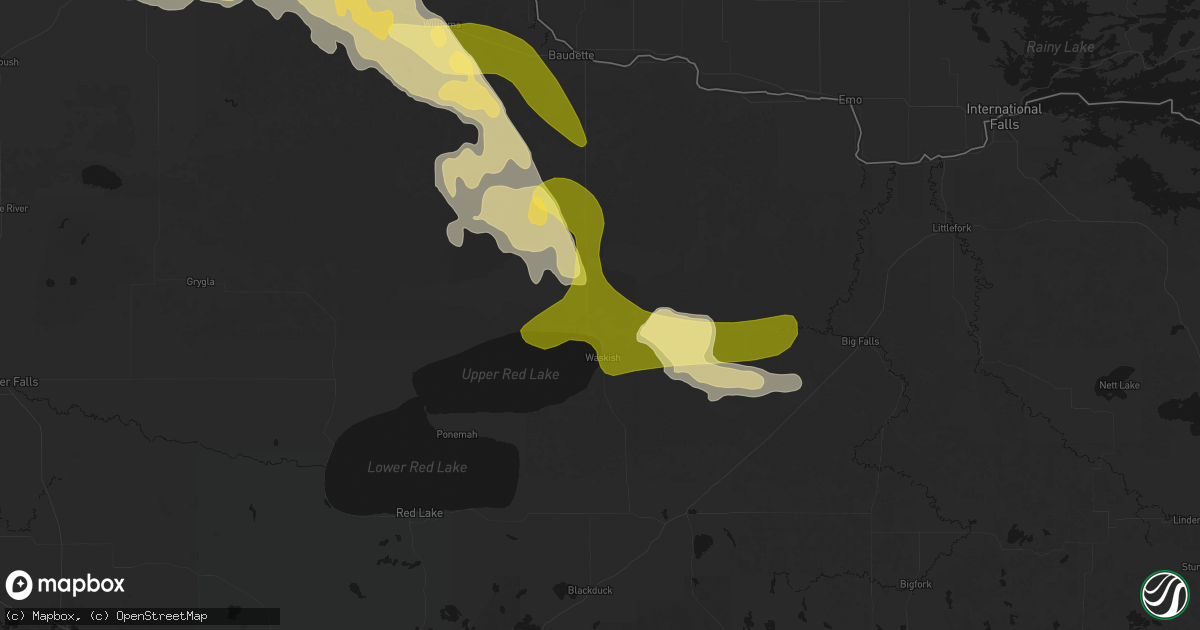 Hail map in Waskish, MN on July 16, 2026