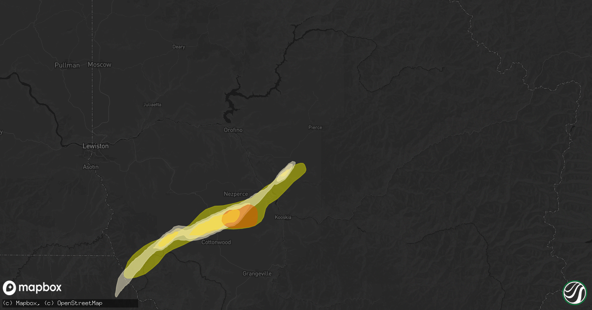 Hail map in Weippe, ID on July 16, 2026