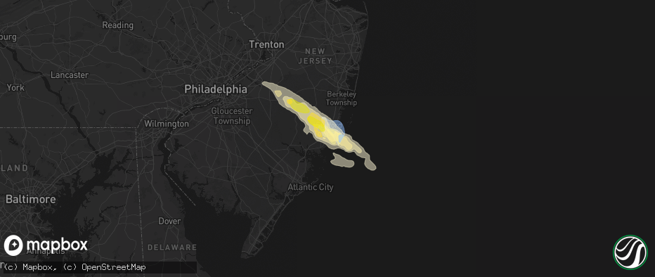 Hail map in West Creek, NJ on July 16, 2026