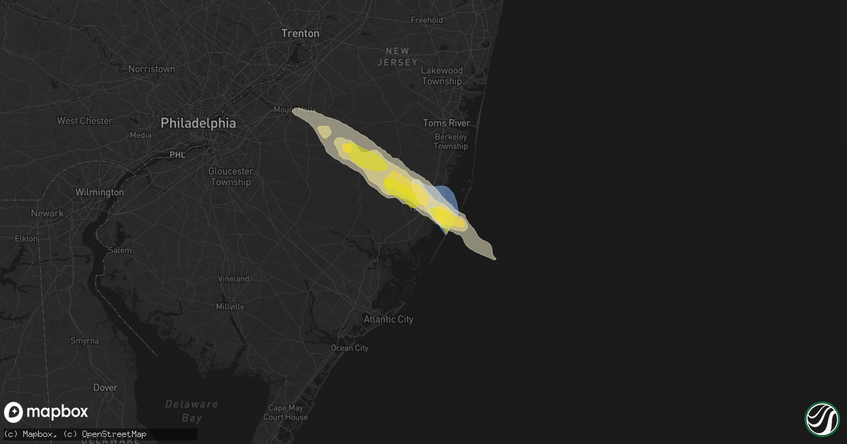 Hail map in West Creek, NJ on July 16, 2026