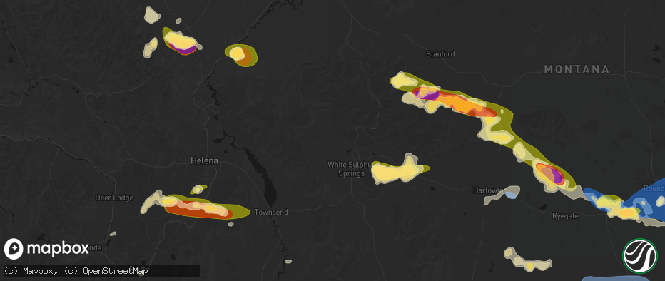 Hail map in White Sulphur Springs, MT on July 16, 2026