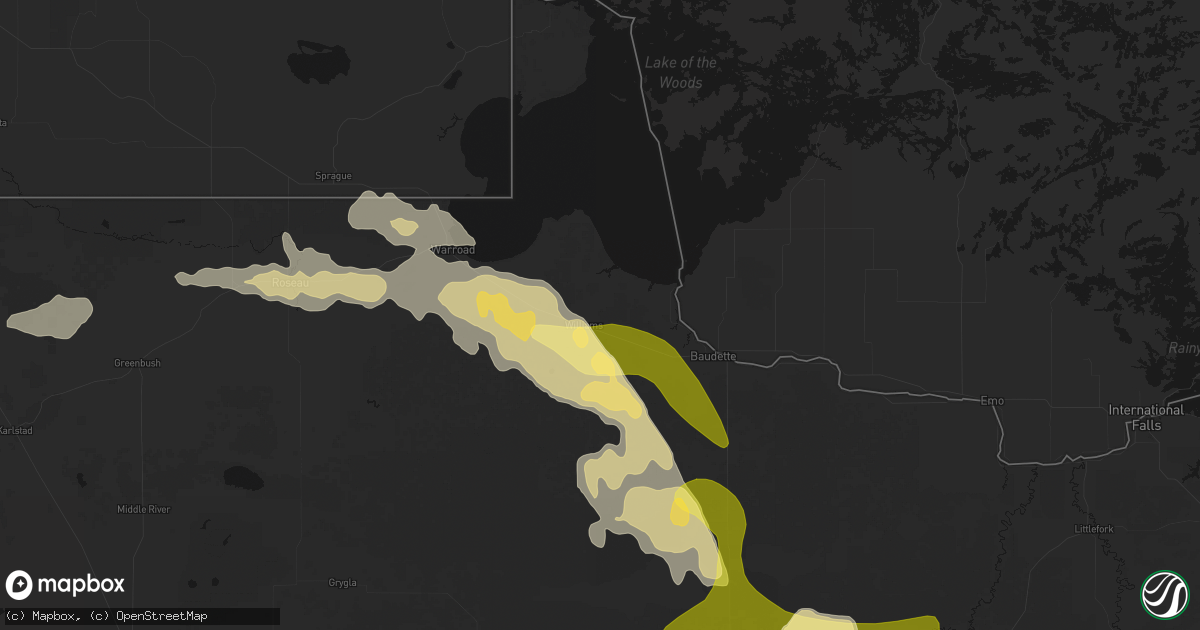 Hail map in Williams, MN on July 16, 2026