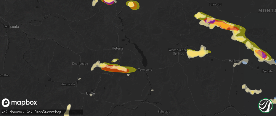 Hail map in Winston, MT on July 16, 2026