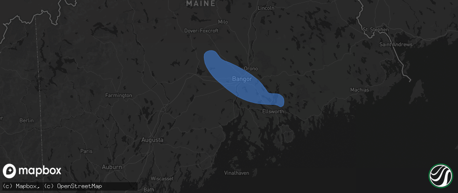 Hail map in Winterport, ME on July 16, 2026