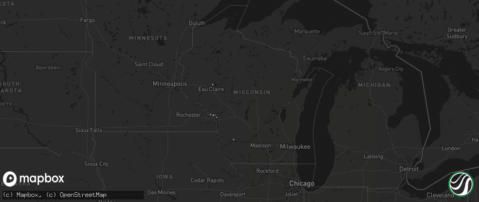 Hail map in Wisconsin on July 16, 2026
