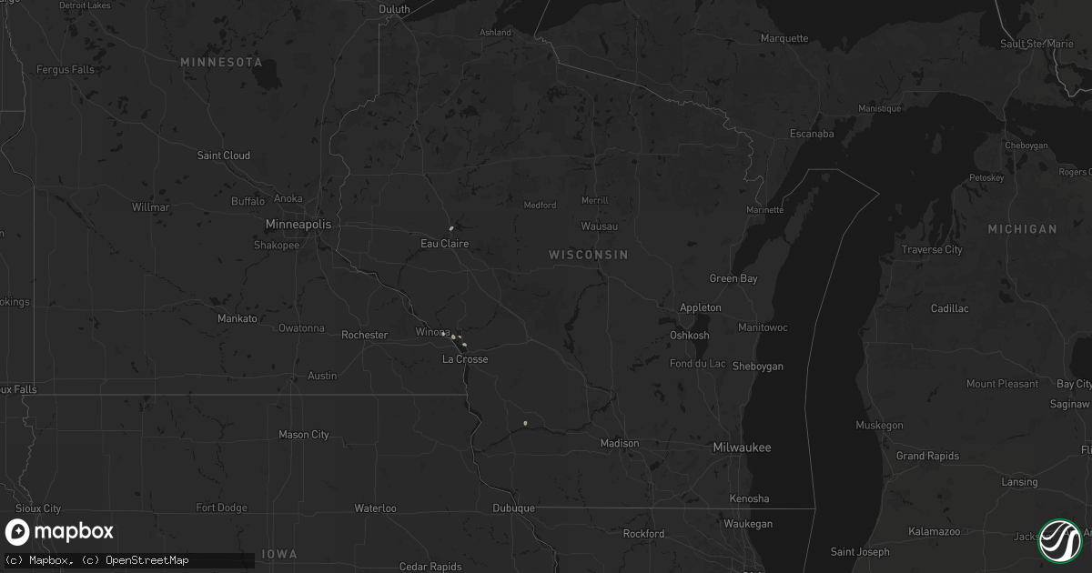 Hail map in Wisconsin on July 16, 2026