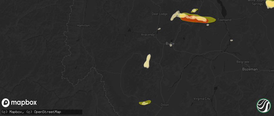 Hail map in Wise River, MT on July 16, 2026
