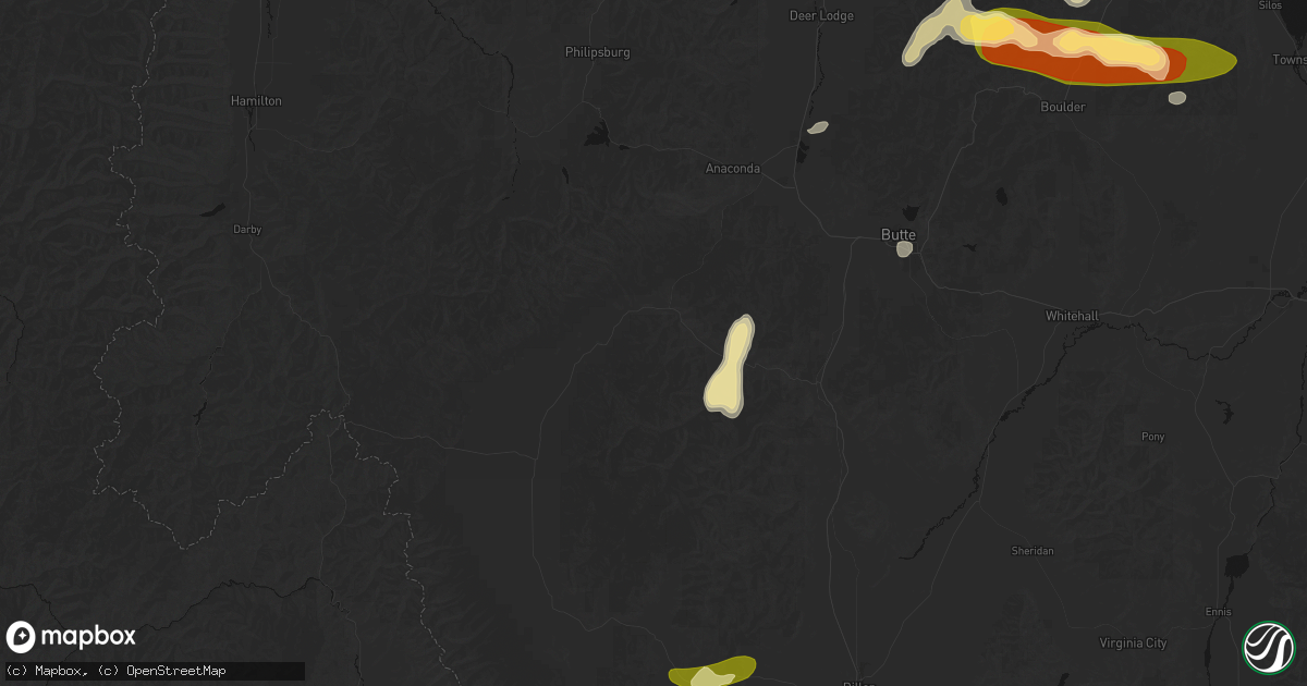 Hail map in Wise River, MT on July 16, 2026