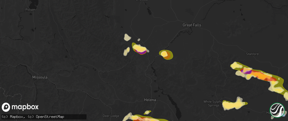 Hail map in Wolf Creek, MT on July 16, 2026