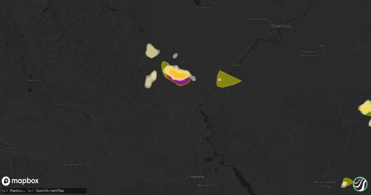 Hail map in Wolf Creek, MT on July 16, 2026