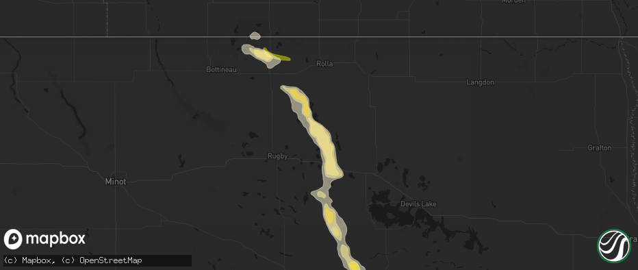 Hail map in Wolford, ND on July 16, 2026