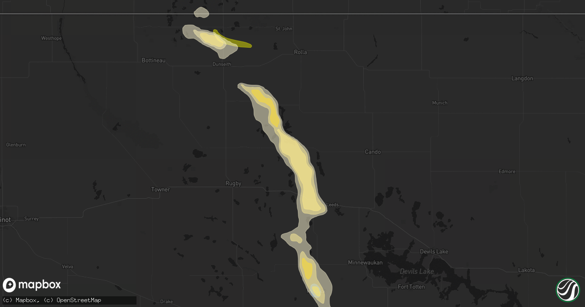 Hail map in Wolford, ND on July 16, 2026