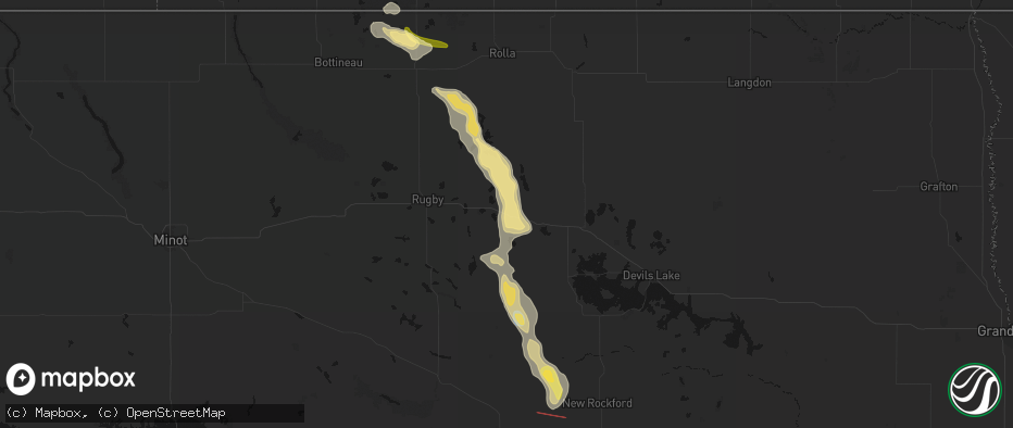 Hail map in York, ND on July 16, 2026